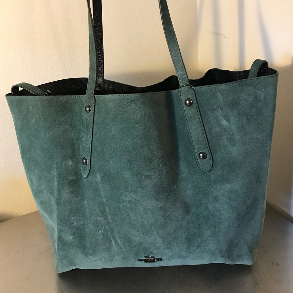 Coach Large Reversible Market Tote - Teal Black